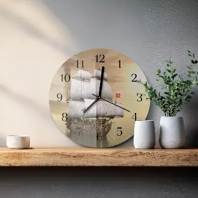 Kulaté skleněné hodiny na zeď Loď