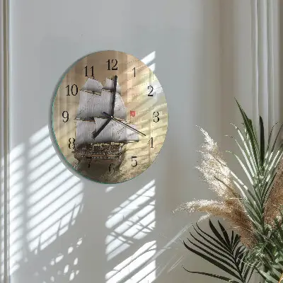Kulaté skleněné hodiny na zeď Loď