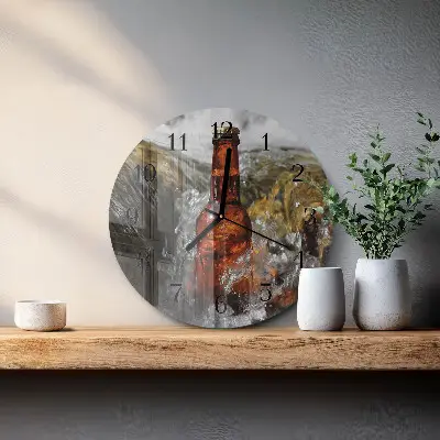 Hodiny na skle kulaté Pivo