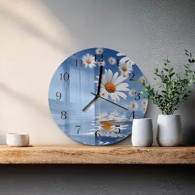Kulaté skleněné hodiny na stěnu Květ