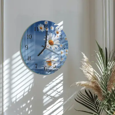 Kulaté skleněné hodiny na stěnu Květ