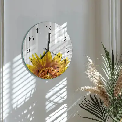Kulaté skleněné hodiny na zeď Květ