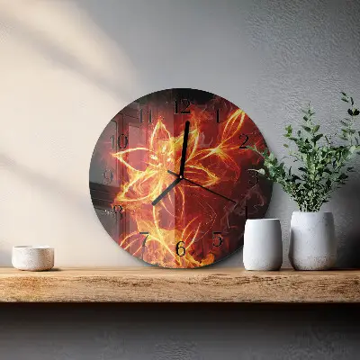 Hodiny s fotkou skleněné kulaté Ohnivá květina