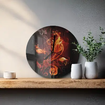Nástěnné hodiny skleněné kulaté Ohnivá květina