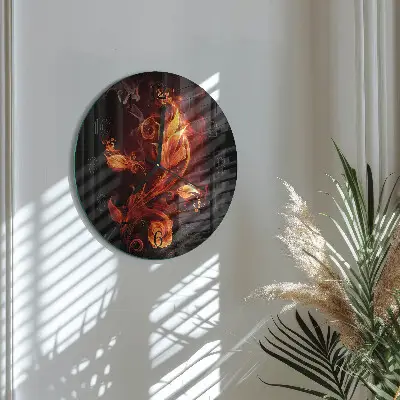 Nástěnné hodiny skleněné kulaté Ohnivá květina