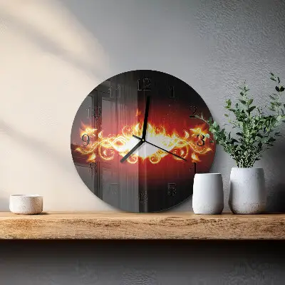 Kulaté skleněné hodiny na zeď Ohnivá květina
