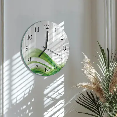 Kulaté skleněné hodiny na stěnu Abstraktní vlna