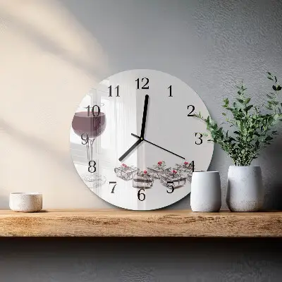 Hodiny s fotkou skleněné kulaté Sklenka vína