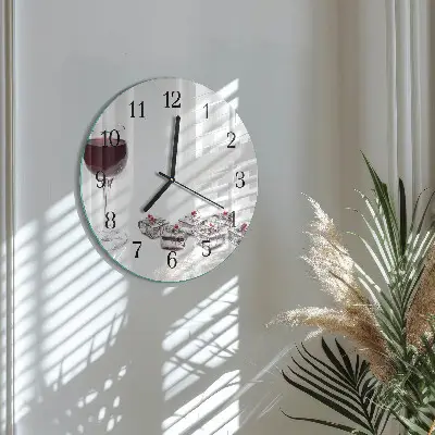 Hodiny s fotkou skleněné kulaté Sklenka vína