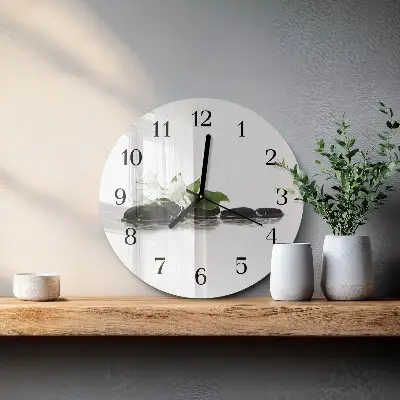 Kulaté skleněné hodiny na zeď Zenové kameny