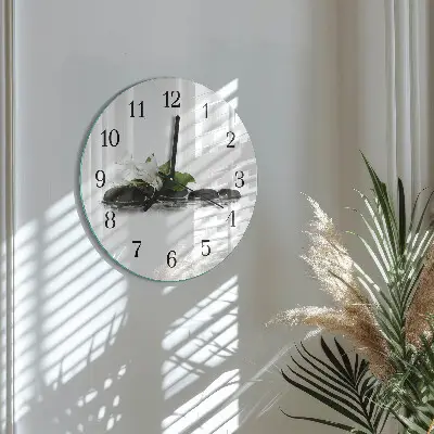 Kulaté skleněné hodiny na zeď Zenové kameny