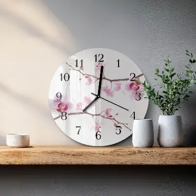 Hodiny na skle kulaté Orchidej