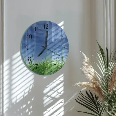 Hodiny na skle kulaté Tráva