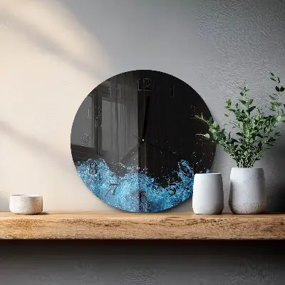 Hodiny s fotkou skleněné kulaté Voda