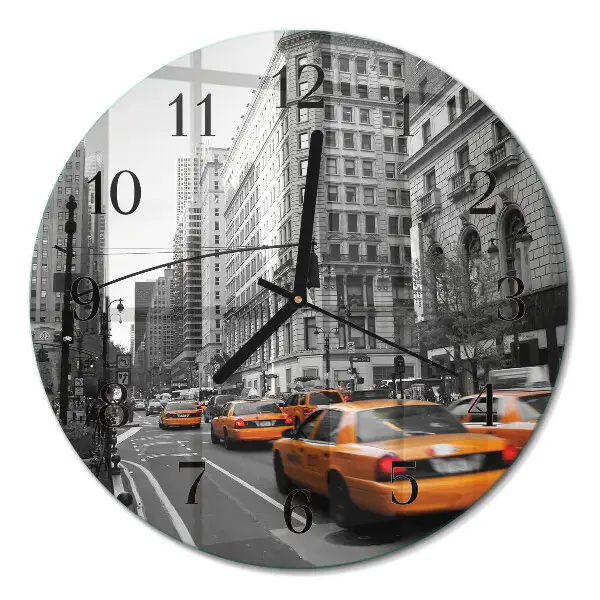 Hodiny na skle kulaté Newyorské taxi