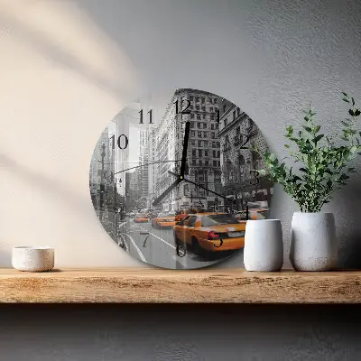 Hodiny na skle kulaté Newyorské taxi