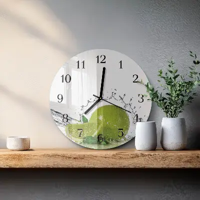 Kulaté skleněné hodiny na zeď Voda s limetkou