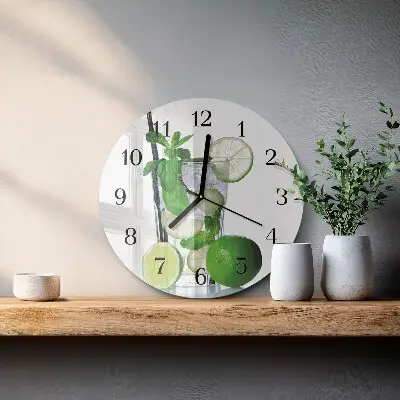 Hodiny s fotkou skleněné kulaté Limetka a máta