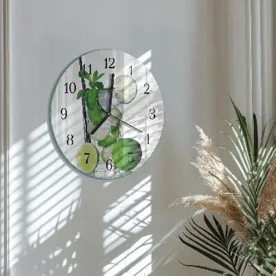 Hodiny s fotkou skleněné kulaté Limetka a máta