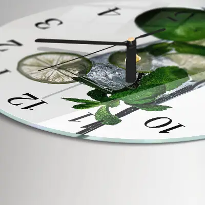 Hodiny s fotkou skleněné kulaté Limetka a máta