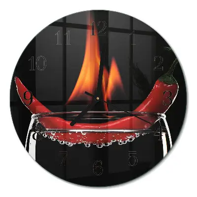 Hodiny na skle kulaté Pikantní chilli