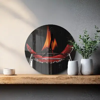 Hodiny na skle kulaté Pikantní chilli