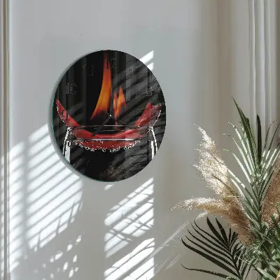 Hodiny na skle kulaté Pikantní chilli