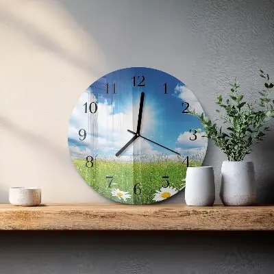 Kulaté skleněné hodiny na zeď Luční květiny