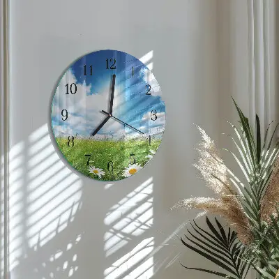 Kulaté skleněné hodiny na zeď Luční květiny