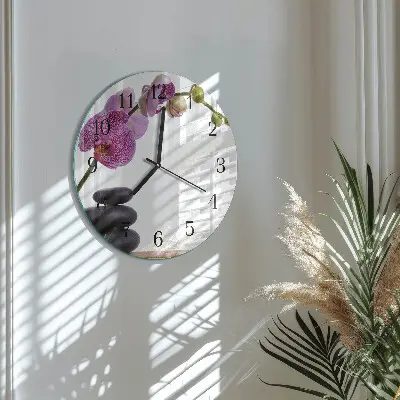 Hodiny na skle kulaté Orchidej
