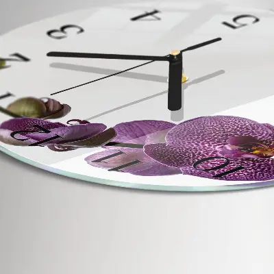 Hodiny na skle kulaté Orchidej