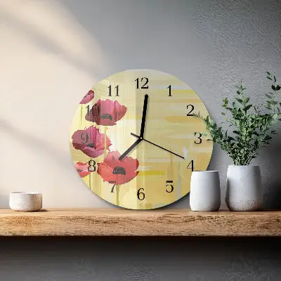 Hodiny s fotkou skleněné kulaté Vlčí máky