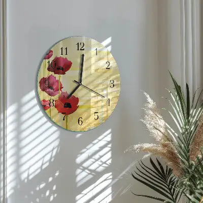 Hodiny s fotkou skleněné kulaté Vlčí máky