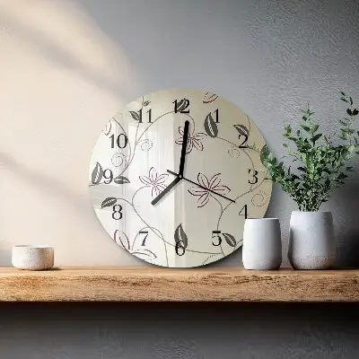 Nástěnné hodiny skleněné kulaté Floristické umění