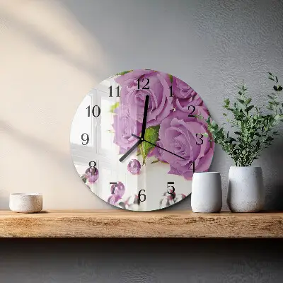Kulaté skleněné hodiny na zeď Růže