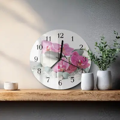 Hodiny na skle kulaté Orchideje