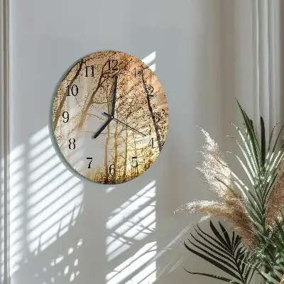 Kulaté skleněné hodiny na stěnu Stromy