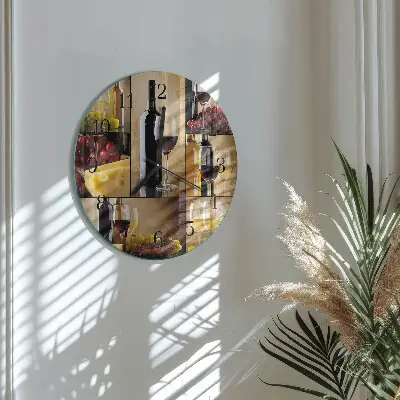 Hodiny s fotkou skleněné kulaté Láhev vína