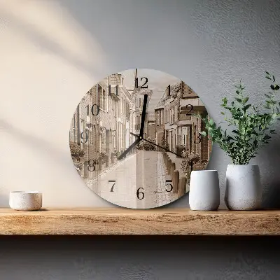 Nástěnné hodiny skleněné kulaté Sépiová alej