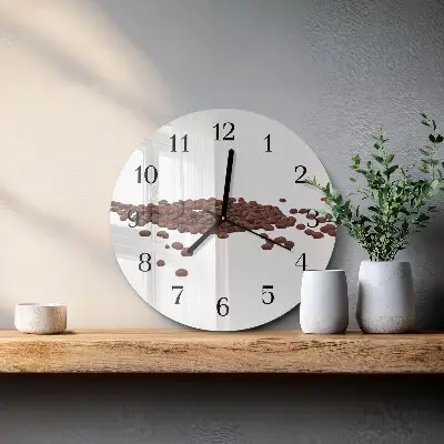 Hodiny s fotkou skleněné kulaté Kávová zrna