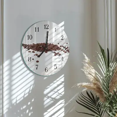 Hodiny s fotkou skleněné kulaté Kávová zrna