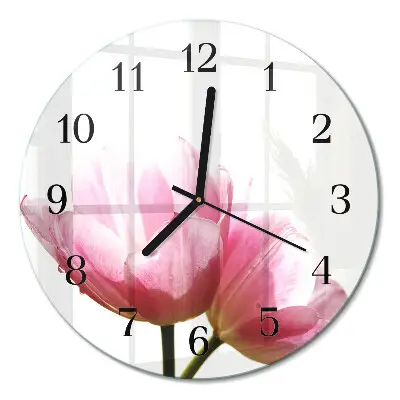 Nástěnné hodiny skleněné kulaté Tulipány