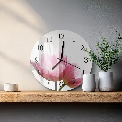 Nástěnné hodiny skleněné kulaté Tulipány