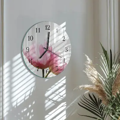 Nástěnné hodiny skleněné kulaté Tulipány