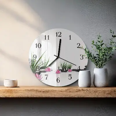 Hodiny s fotkou skleněné kulaté Lotosový květ