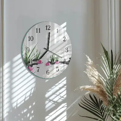 Hodiny s fotkou skleněné kulaté Lotosový květ