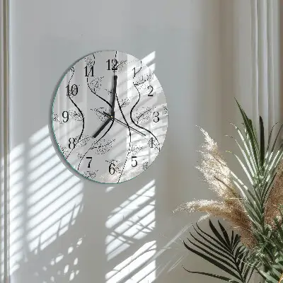 Nástěnné hodiny skleněné kulaté Listové umění