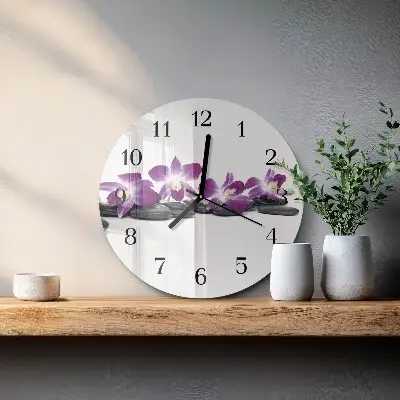 Hodiny na skle kulaté Orchidej