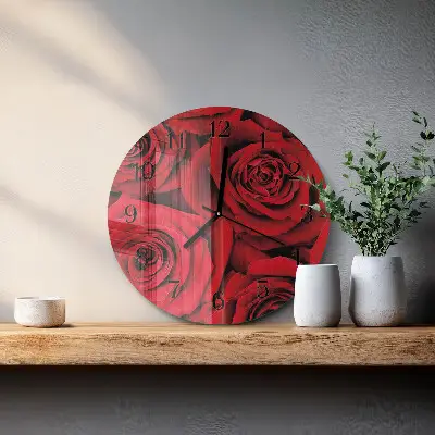 Nástěnné hodiny skleněné kulaté Růže