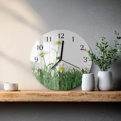 Kulaté skleněné hodiny na zeď Sedmikrásky